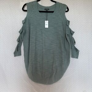 EXPRESS Cold Shoulder Sweater Ribbed Knit Ties‎ Green XS